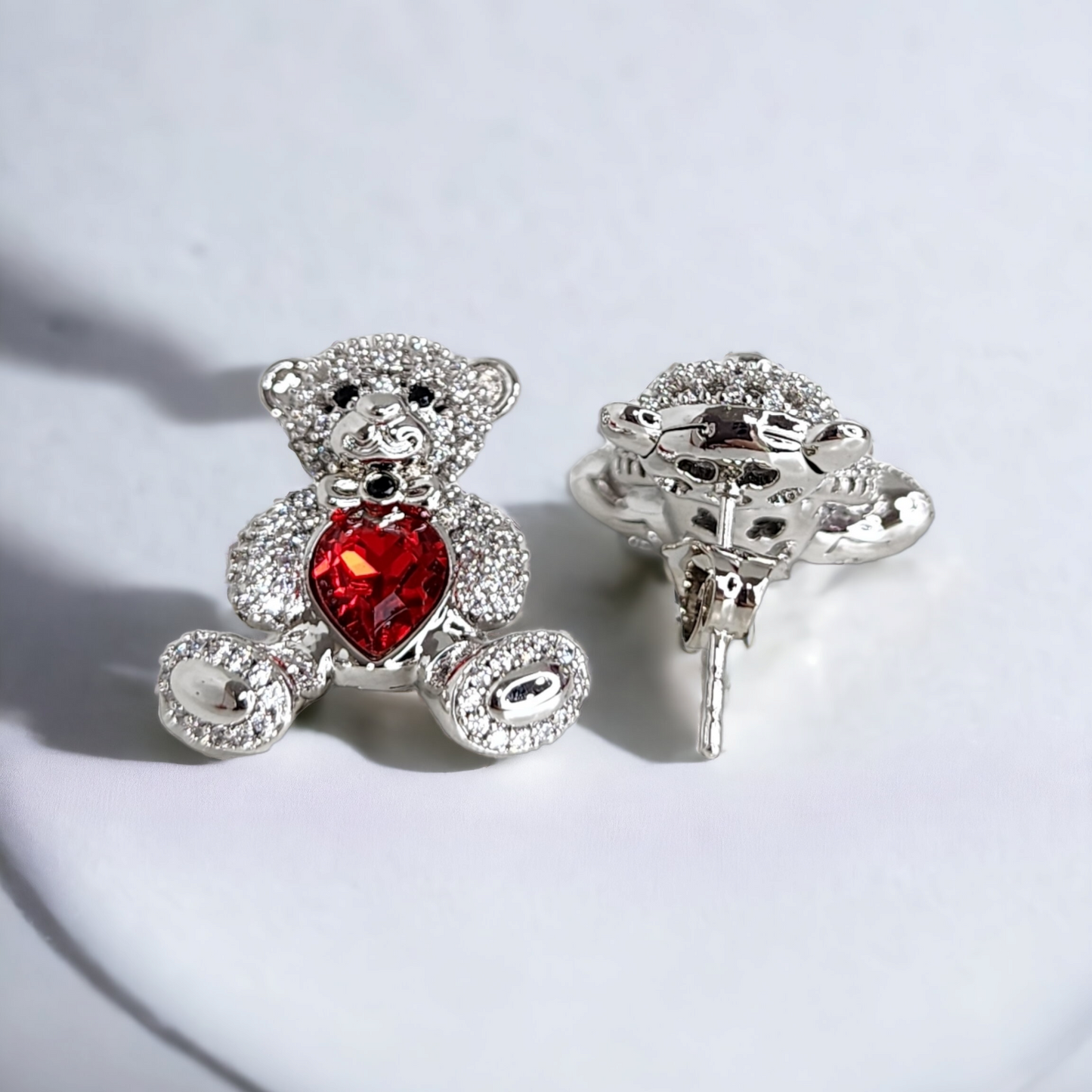 Red Heart Bear Medium Size Stud Earring