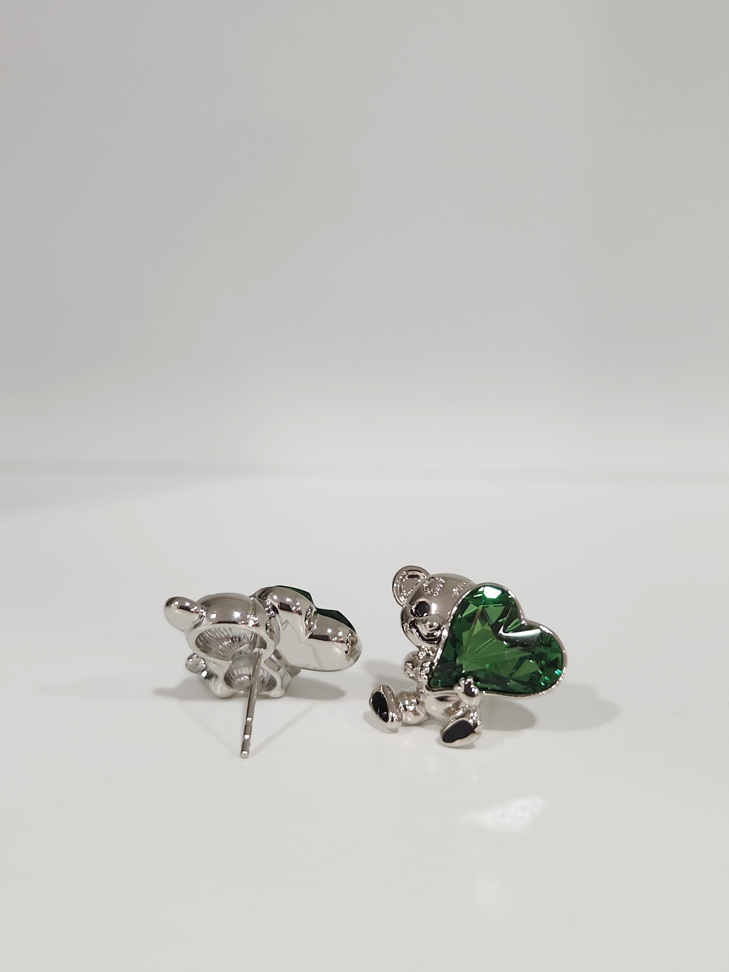 Green Heart Bear Stud Earrings