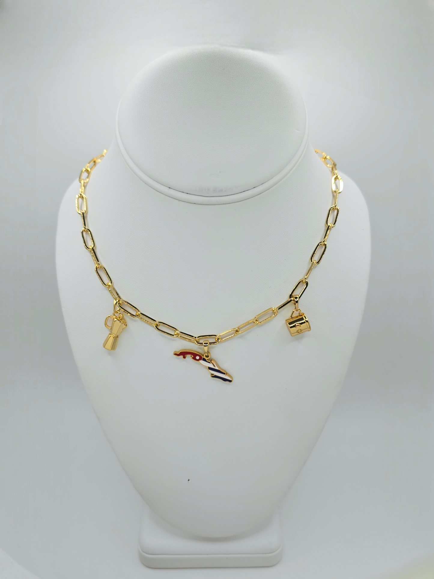 Isla Paper clip Necklace with multicharms