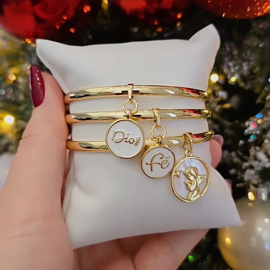 Set 3 bangles with pendant Dios, Fe, Angel