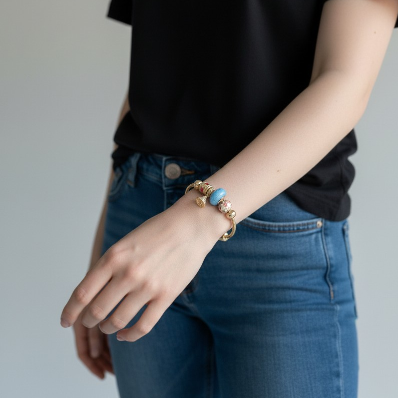 Bracelets with Charms, Gold Dipped 14k