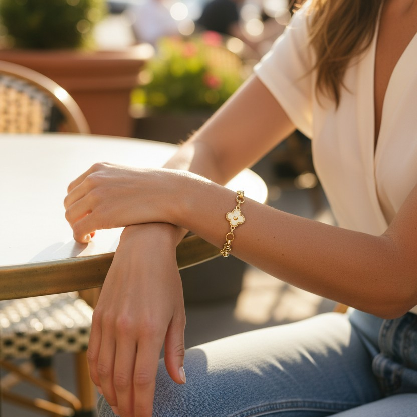 Gold-dipped 14k bracelet with Clover Charm