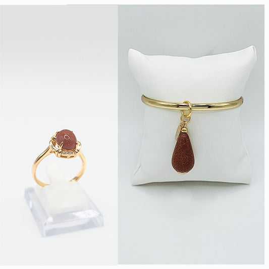 Goldstone Venturina Set (Bangle Teardrop pendant and Ring)