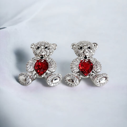 Red Heart Bear Medium Size Stud Earring