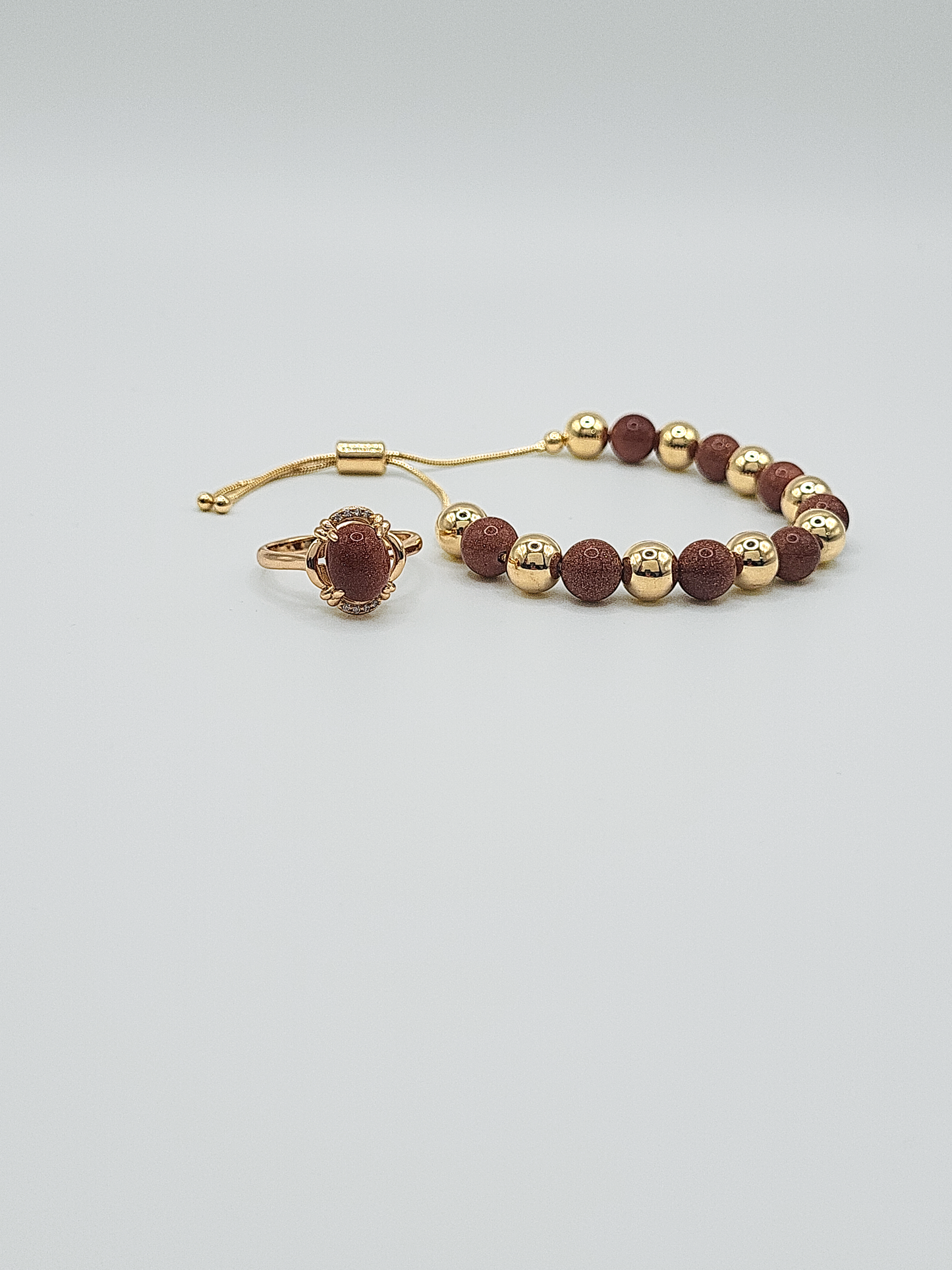 Adjustable Goldstone Venturina bracelet and Ring