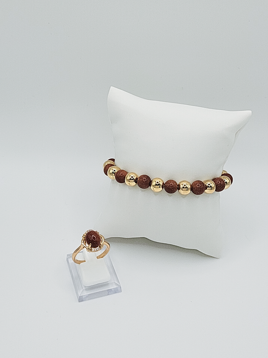 Adjustable Goldstone Venturina bracelet and Ring