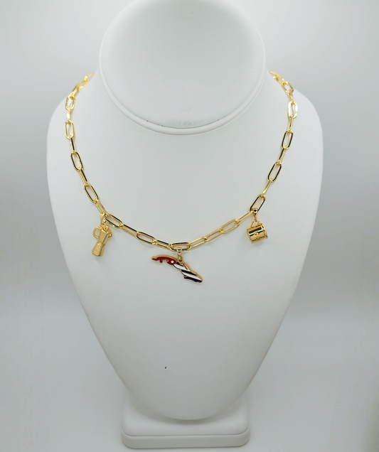 Isla Paper clip Necklace with multicharms