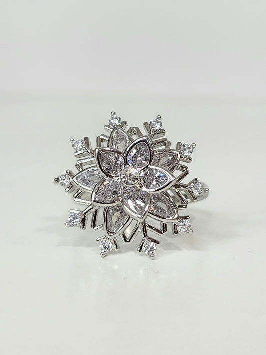 Snowflake Silver Open Size Ring